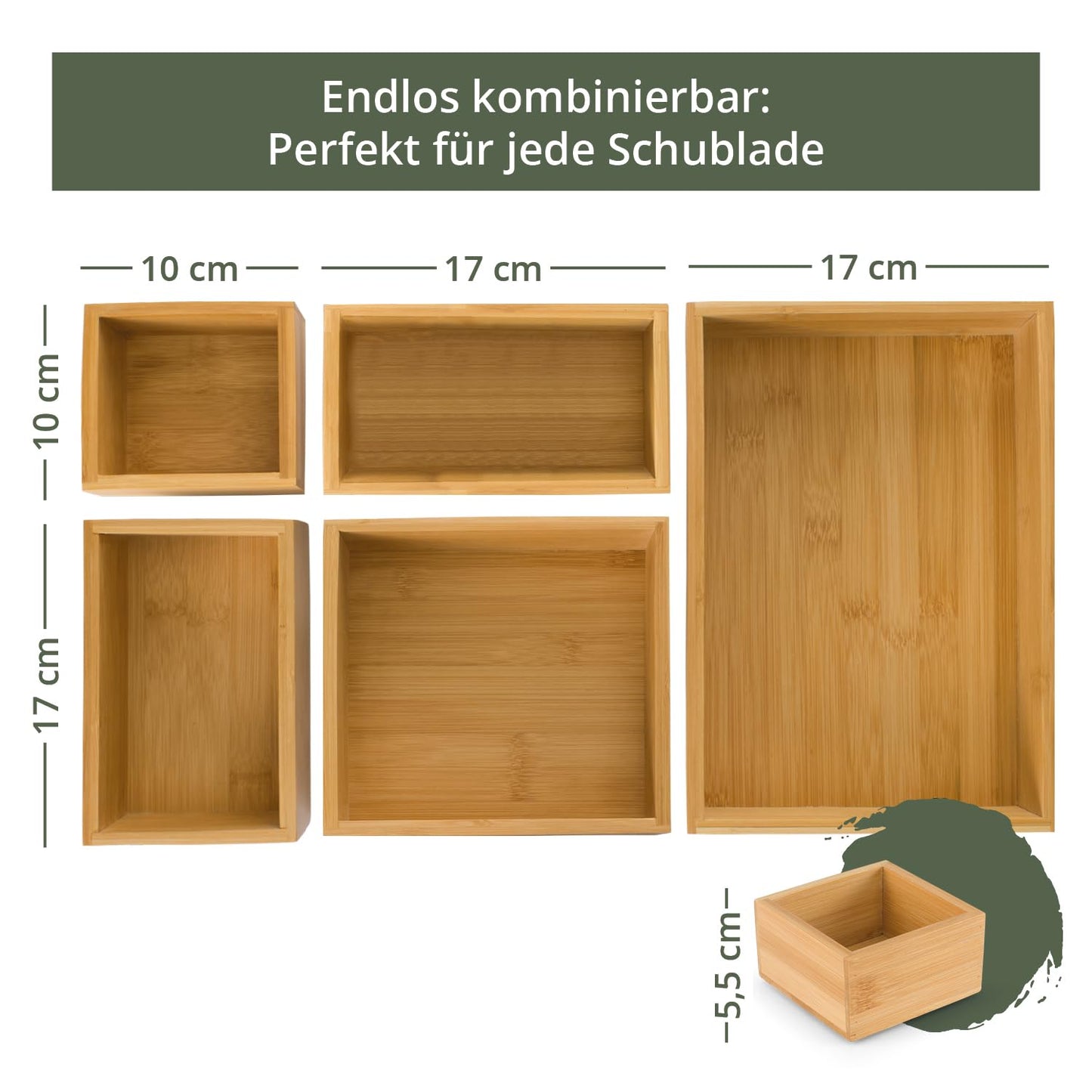 TAKE® 6-piece Bamboo Drawer Organizer Set - Boxes in various sizes for kitchen, bathroom & office, vanity drawer organizer, drawer organizer