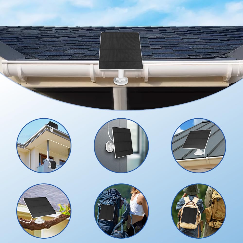 Outdoor/indoor solar panel for Google Nest camera (battery version), 5W solar panel for Google Nest camera solar module IP65 waterproof with 3m cable, 360° adjustable bracket (2 pack)
