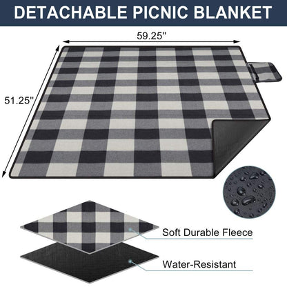 HappyPicnic Insulated picnic backpack for 4 people with complete tableware, spacious cooler compartment, bottle holders, and large waterproof picnic blanket.