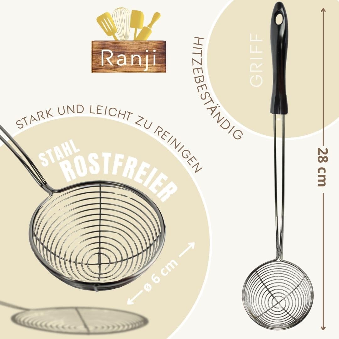 Ranji® - 8 mini fondue sieves & fondue forks made of stainless steel - perfect for Chinese fondue, cheese fondue, meat fondue & chocolate fondue - also suitable as a sieve for frying & bubble tea.