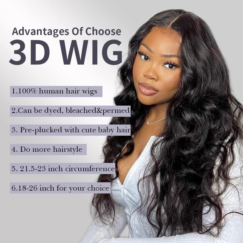 DEBUT Lace Front Wig Body Wave Human Hair Wig 13x4 HD Transparent Lace Front 3D Wig Human Hair Wig for Black Women with Pre-plucked Baby Hair 180% Density (65cm, black)