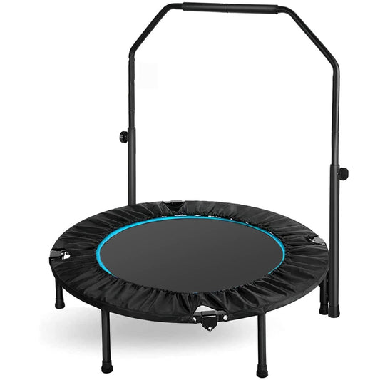 LIFERUN Indoor Trampoline Ø101cm, Foldable Fitness, Trampoline for Jumping Fitness, Capacity 150 kg, Adjustable Handrail Height, Endurance Training, Various User Groups, Blue