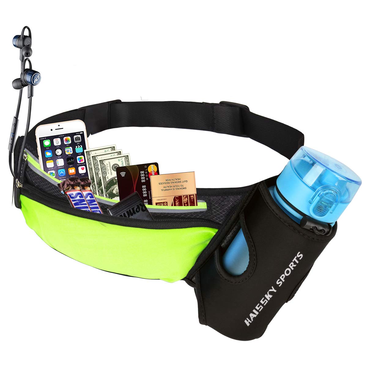 Guzack waist bag for water bottle, sports waist pack for outdoor fitness like cycling, hiking, and walking. Running belt fits phones up to 7.0", bottle not included.