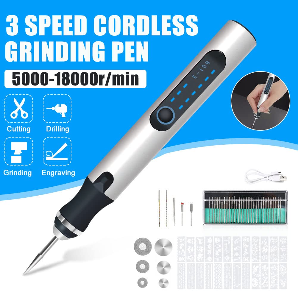 Engraving Tool Set, USB Mini Engraving Pen With Engraving Accessories, Wireless Engraving Device For Metal Glass Wood Stone Jewelry Nails Ceramic (Silver-1)