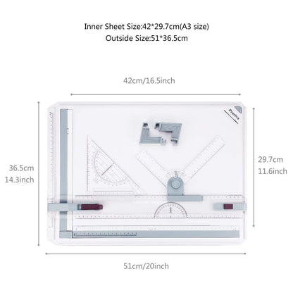 A3 drawing board, Preciva A3 drafting table with accessories 51 x 36.5 CM A3 drawing board in metric system.