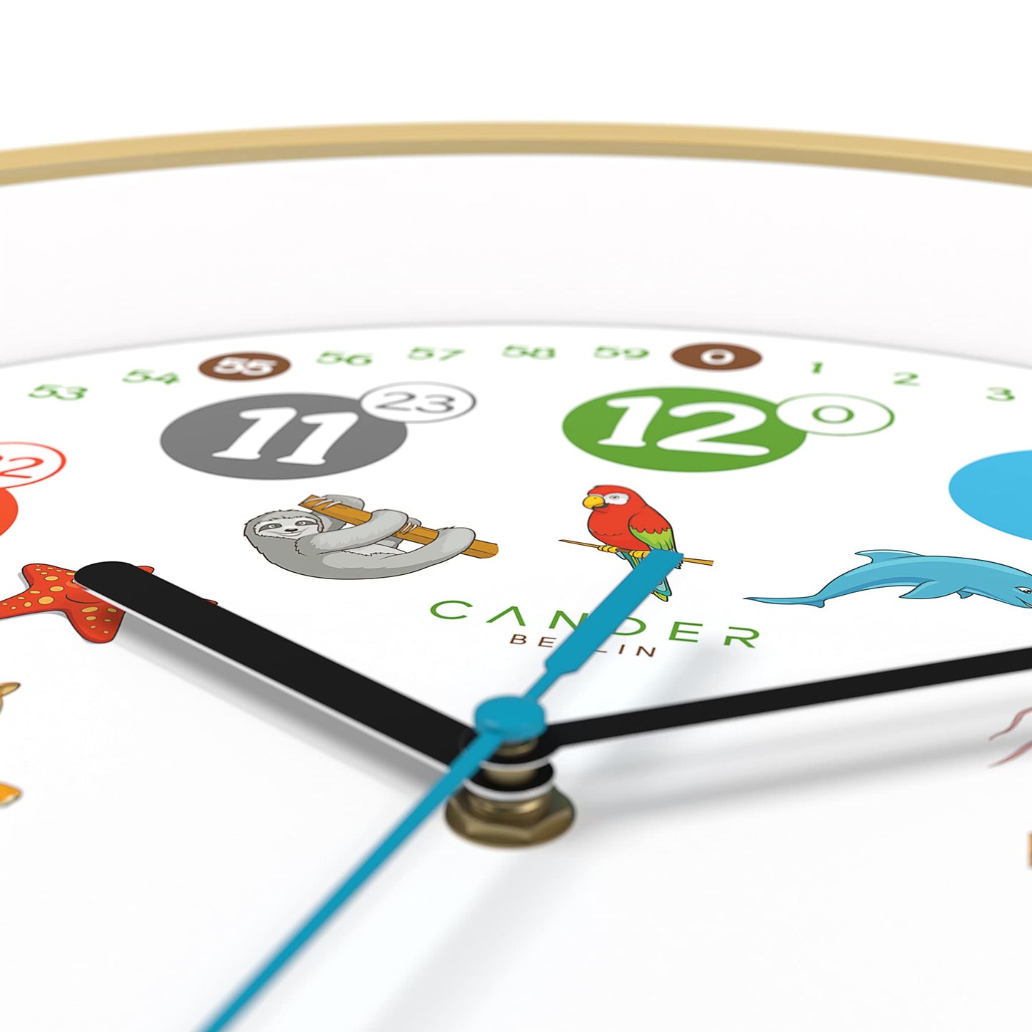Cander Berlin MNU 2430 T Wooden Kids Wall Clock 30.5 cm Animal Learning Clock Silent Analog Wood Frame Nursery Non-ticking for Boys Girls