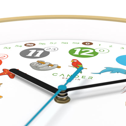 Cander Berlin MNU 2430 T Wooden Kids Wall Clock 30.5 cm Animal Learning Clock Silent Analog Wood Frame Nursery Non-ticking for Boys Girls
