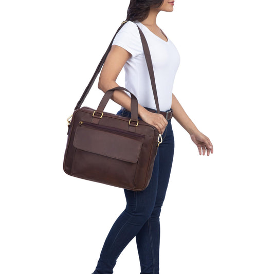 STILORD 'Florence' vintage business bag for women made of high quality leather. Large handbag and shoulder bag for office work, laptop, and documents. In real leather, color: matte dark brown.