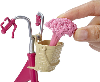 Barbie bike, bike with flower basket, moving wheels, pink bike doll, doll, gift for children, toy from 3 years, DVX55