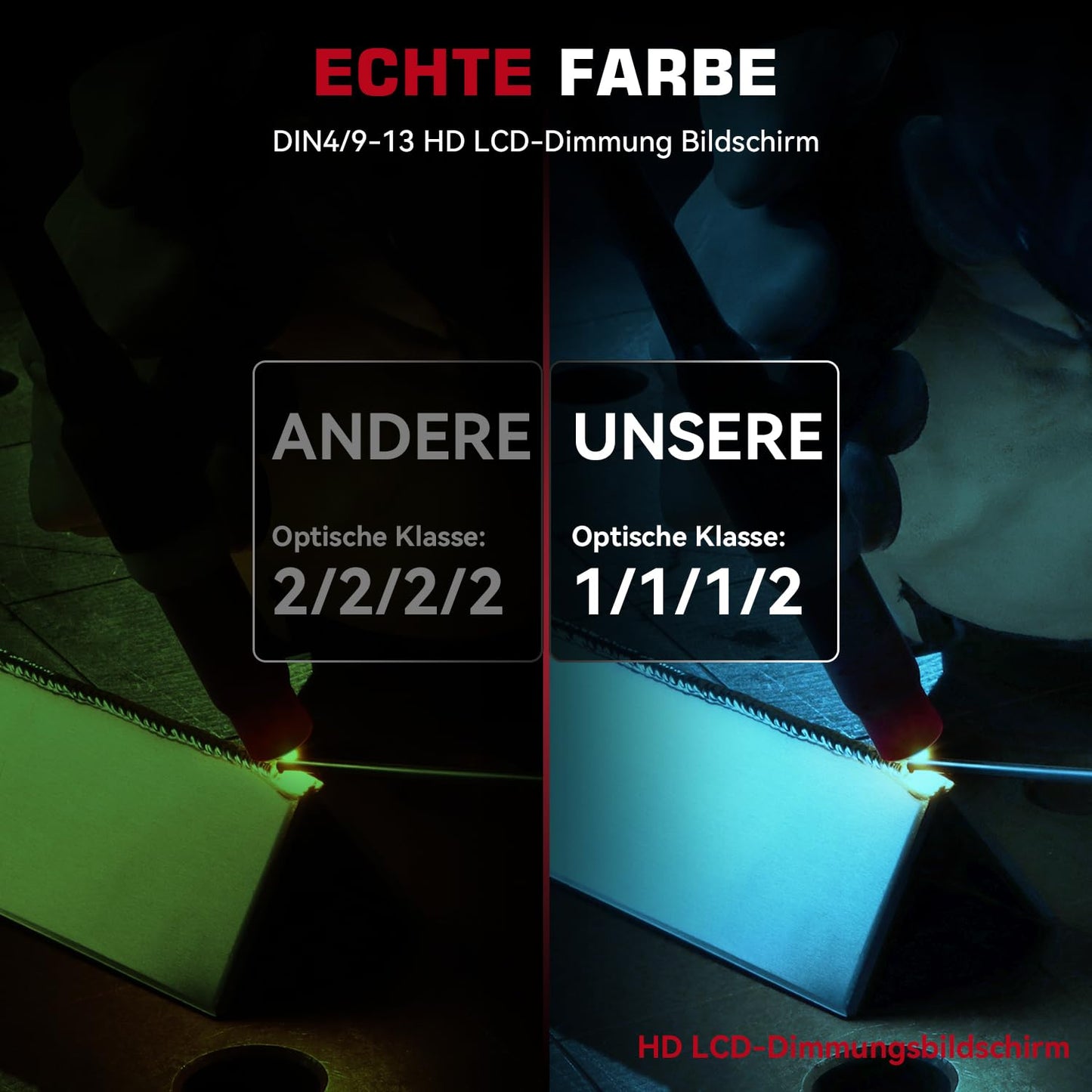 ARCCAPTAIN automatic welding helmet with Real Colour technology features an extra large viewing area of 10x9cm, wide shade range of 4/9-13 for ARC, TIG, MIG welding processes.