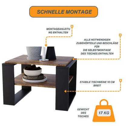 CraftPAK living room table for couch made of high-quality wood material, sturdy & modern coffee table with additional storage space, Model Kaja 63, color Retro-Black