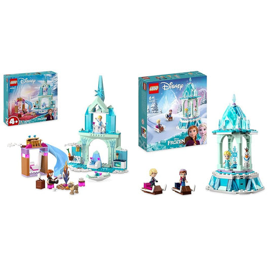 LEGO Disney Frozen Elsa's Ice Palace, Ice Queen Castle Toy with Princess Elsa and Anna Dolls & Disney Princess Anna and Elsa's Magical Carousel, The Frozen Toy.