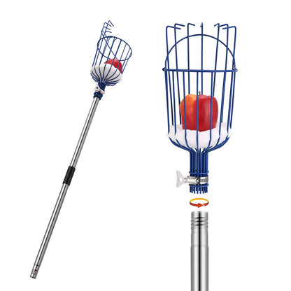 MaidMAX fruit picker with telescopic stainless steel handle 4 meters, apple picker with joint and foam pad, gripper with basket for fruit apple orange, light stable and space-saving.