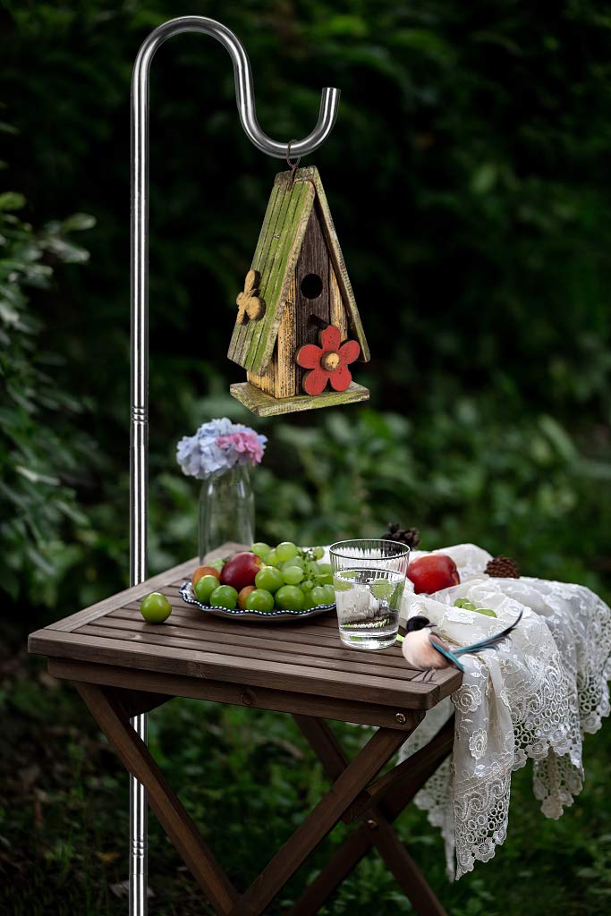 COCONUT Shepherd's Hook for birdhouses, 200 cm, 1.6 cm width, durable, adjustable, for outdoor use, with 5-prong base, for lanterns, plants, hangers, wedding decor, silver.