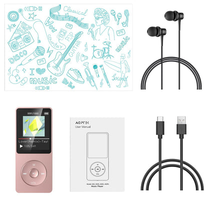 AGPTEK MP3 Player, 8GB/16GB MP3 Player 70 hours playback time MP3 Player (8GB, Rose Gold)