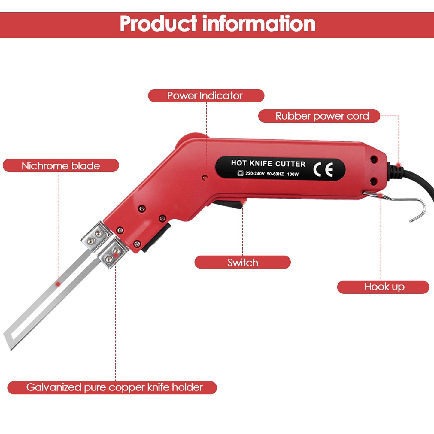 InLoveArts 100W Styrofoam Cutter Styrofoam Cutting Tool Hot Wire Cutter up to 500°C fast heating 100mm cutting depth (EU 220V)