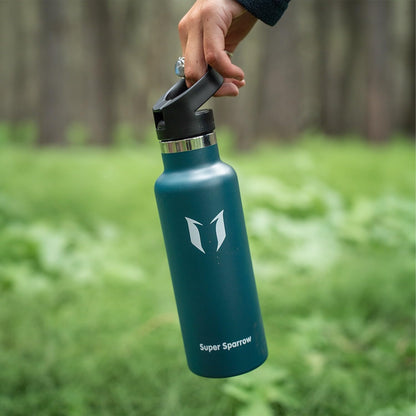 Super Sparrow stainless steel water bottle - 750ml - insulated bottle Perfect thermos for running, fitness, yoga, outdoor and camping | BPA free