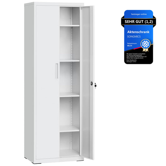SONGMICS Filing Cabinet, Multipurpose Cabinet, Steel Storage Cabinet, 5 Levels, Double Doors, Lock, Tool Cabinet, Adjustable Shelves, Garage, Office, Living Room, Gray OMC014G01