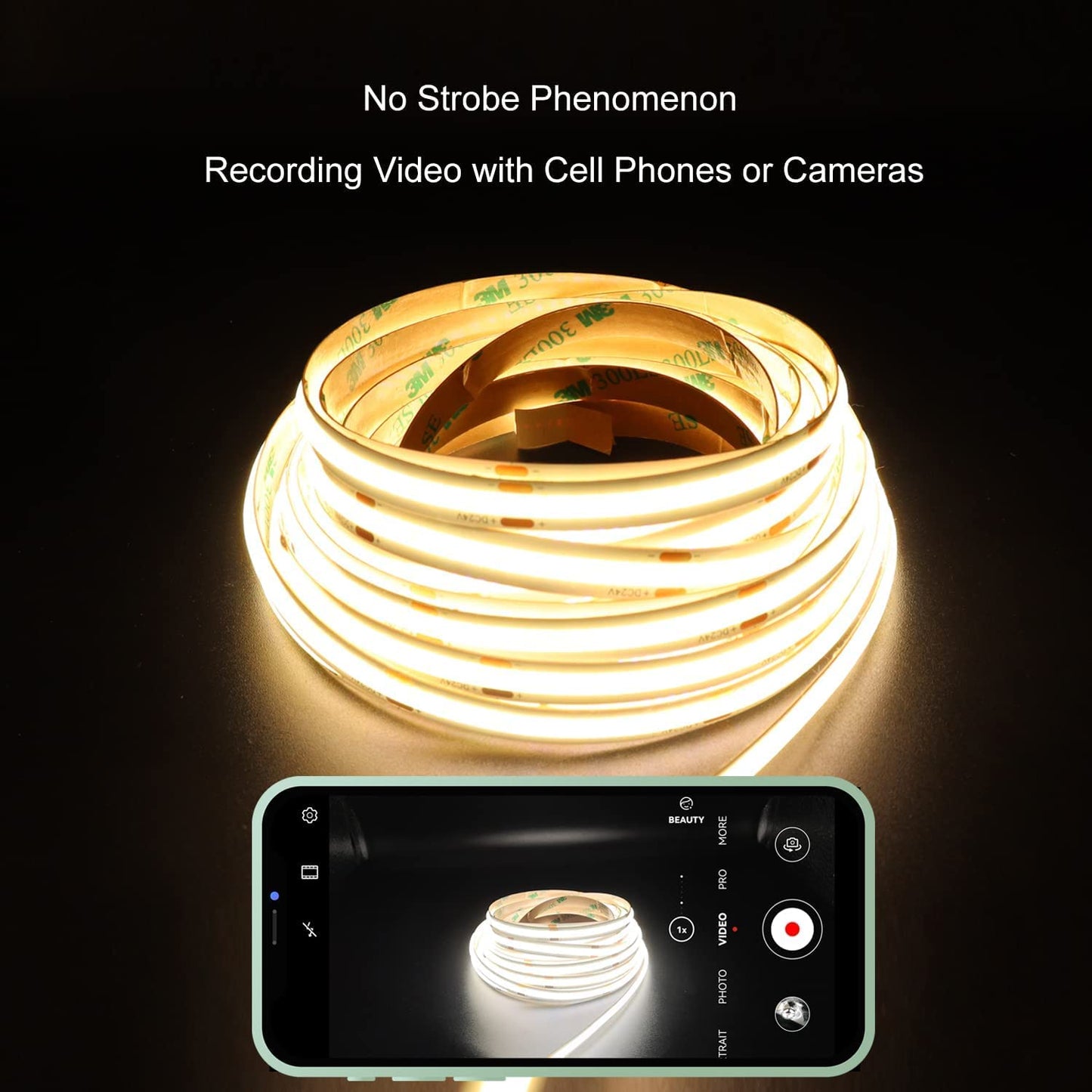 COB LED strip 6m 24V dimmable white, BUNACET LED bar band stripes light strip warm white 3000K-6500K cool white 3456 LEDs, with power supply RF remote control & APP Bluetooth for kitchen bedroom decoration