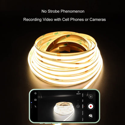 COB LED strip 6m 24V dimmable white, BUNACET LED bar band stripes light strip warm white 3000K-6500K cool white 3456 LEDs, with power supply RF remote control & APP Bluetooth for kitchen bedroom decoration