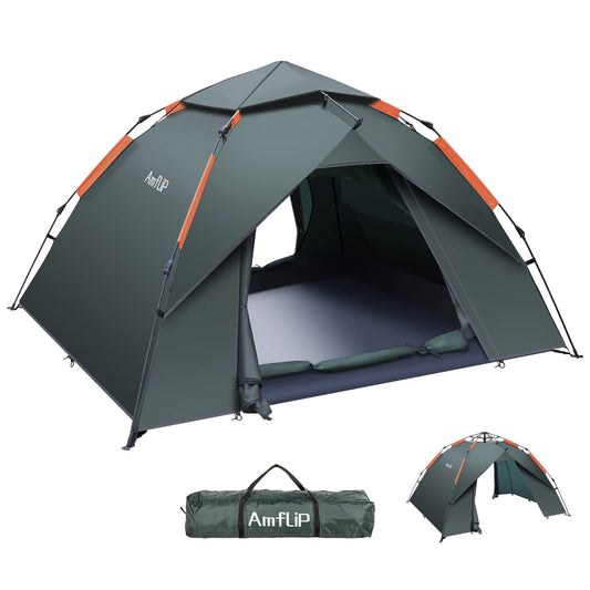 Amflip Camping Tent Automatic 2 Person Instant Tent Pop Up Dome Tent 4 Season Waterproof & Windproof Camping Tent with Detachable Outer Tent for Family Camping