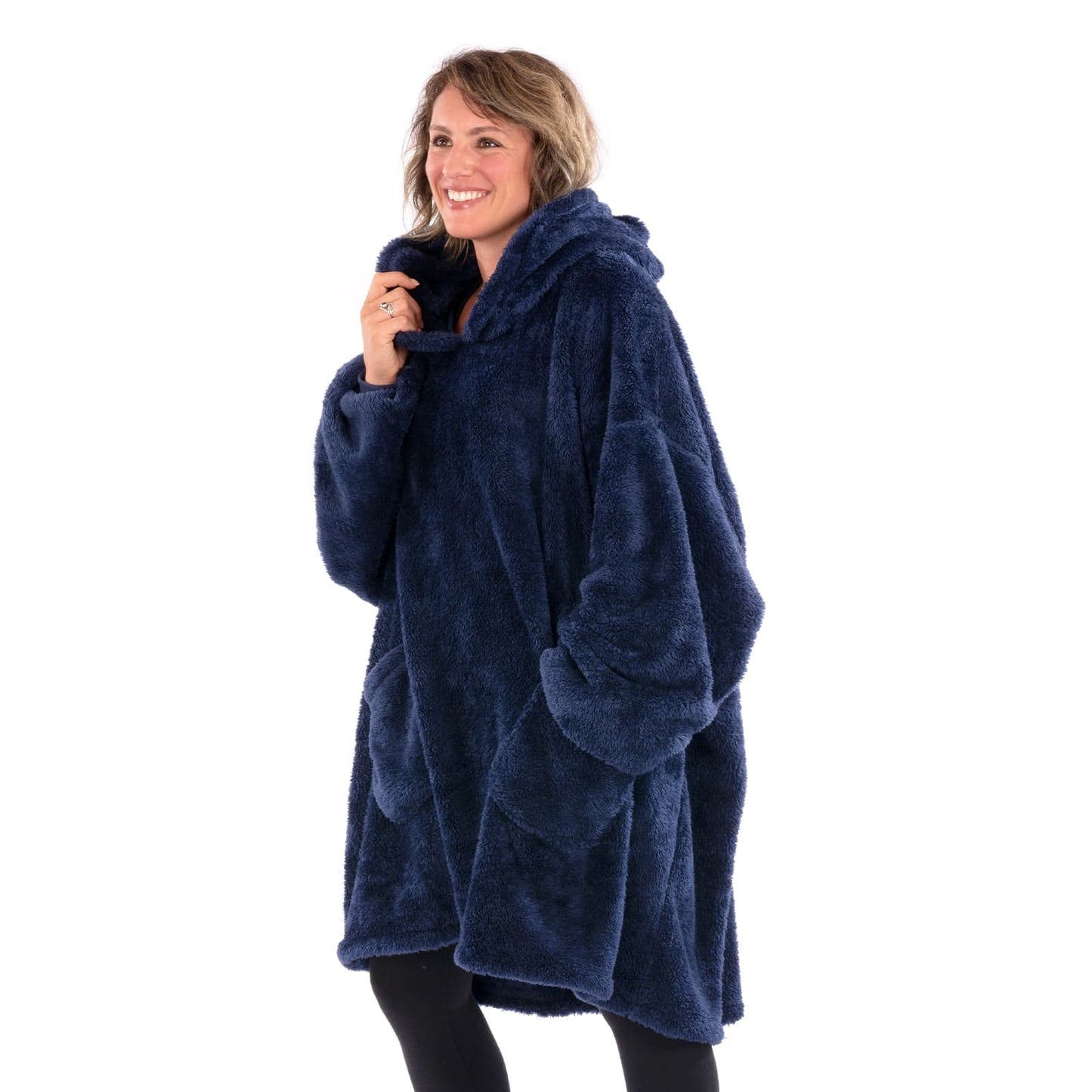 Snug Rug Navy Blue Hoodie Blanket with Sleeves Oversized Sweatshirt Snuggle Blanket with Sleeves Hood Fleece for Men and Women One Size