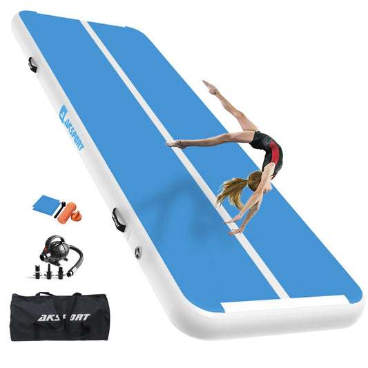 AKSPORT Air Track Tumbling Mat, 3/4/5/6m Inflatable Gymnastics Mat 10/20cm high with air pump for home/tumbling/gym/training/cheerleading double blue