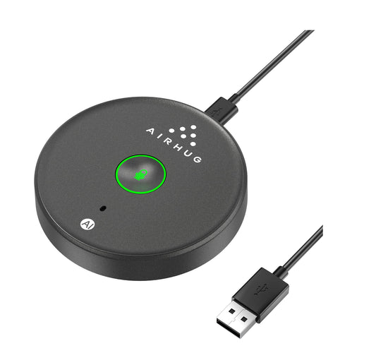 AIRHUG USB microphone, speakerless, desktop computer microphone, mute button with LED indicator, AI noise reduction, plug & play, omnidirectional condenser, PC laptop microphones, for