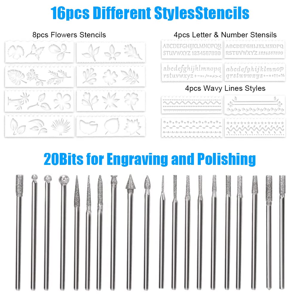 Electric Engraving Pen Engraving Tool Set Micro Engraver Etching Pen DIY Rotary Tool for Carving, Glass, Wood, Metal, Stone, Plastic, Ceramic, Jewelry (Silver)