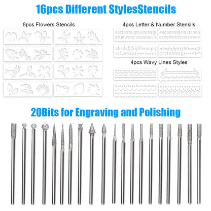Electric Engraving Pen Engraving Tool Set Micro Engraver Etching Pen DIY Rotary Tool for Carving, Glass, Wood, Metal, Stone, Plastic, Ceramic, Jewelry (Silver)