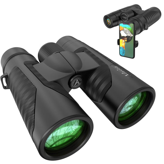 Binoculars for adults, 10 x 42, with tripod and smartphone adapter, 18mm large objective lens, super bright, waterproof binoculars for bird-watching, traveling, astronomy, sports, and wildlife.