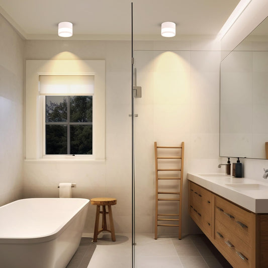 Temgin IP65 surface-mounted ceiling light in matte white, LED 12W 3000K warm white, aluminum ceiling spots, 230V Ø10cm mountable ceiling lamp for bathrooms.