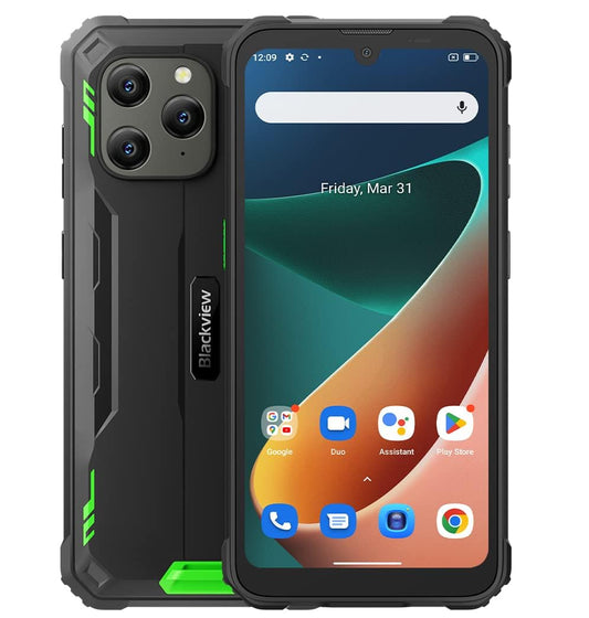 Blackview outdoor phone without contract BV5300 PRO, ArcSoft® 13MP+8MP, 7GB+64GB (1TB expandable), 3 card slots, Android 12 DUAL SIM IP68 waterproof smartphone, 6.1'' HD+, 6580mAh battery, Green