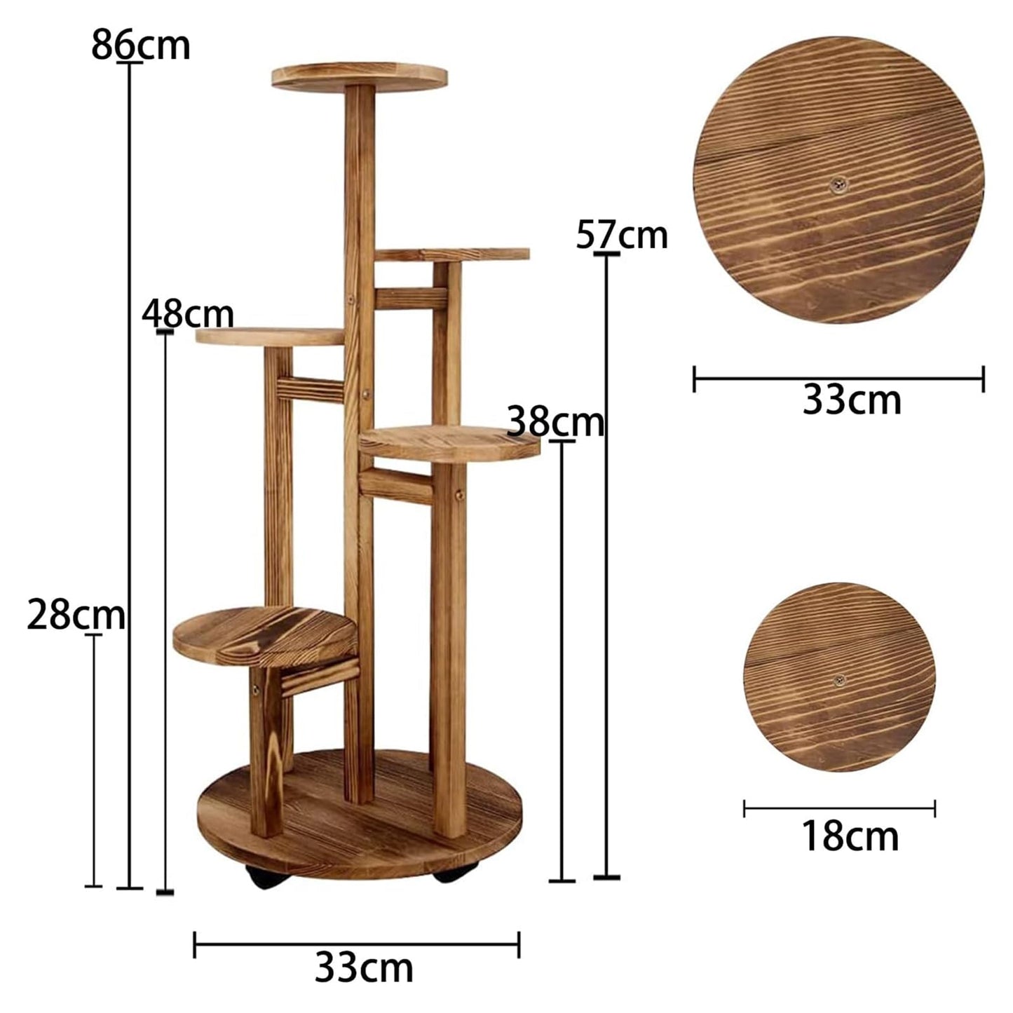 Wuciray Flower Stand Wooden Plant Stand with Wheels 5-Tier Plant Ladder Plant Shelf Flower Bench Flower Shelf Flower Stairs Balcony Shelf Indoor Outdoor Patio decor Apartment