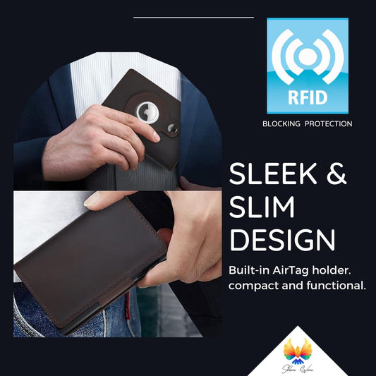 Shine Wine Airtag Smart Wallet | 100% Genuine Leather | RFID Blocking Technology | Slim Minimalist Air Tag | Best Gift for Men | Credit Card Money Holder (Leather, Coffee Color)