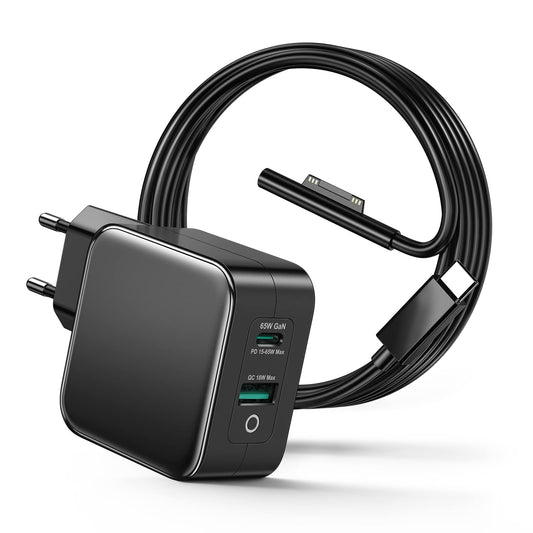65W USB C charger with Surface charging cable compatible with Surface Pro 9/8/7/6/5/4/3/2017 Surface Go/Laptop/Book 2-port Surface charger
