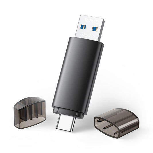 1 piece 128GB USB 3.0 & USB-C flash drive, 2-in-1 high-speed OTG memory stick, mini flash drive for iOS, Android phones, Linux, laptops, black