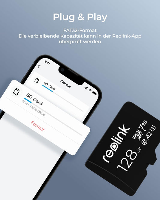Reolink 128GB microSDXC memory card, Class 10, A2, V30, U3 TF card, compatible with surveillance camera, also for smartphone, action camera or drones, up to 100MB/s