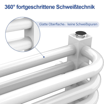 Meykoers electric towel radiator with heating element, 736 x 500mm white. Central connection for electricity and water. Bathroom heater towel dryer towel warmer.