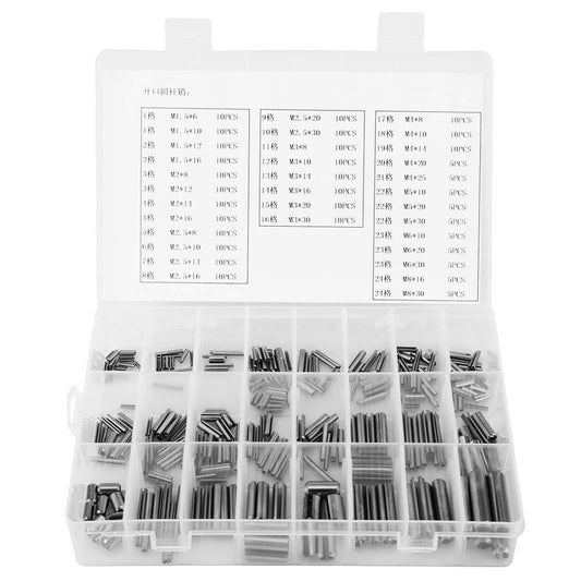 280pcs Tension Pins Split Cotter Pins M1.5 M2 M2.5 M3 M4 M5 M6 M8 Stainless Steel Spring Tension Sleeve Set with Box