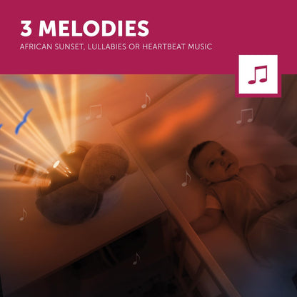 ZAZU Shally Sparrow Sunset Projector | Relaxing melodies | 3-step sleep program | Cry sensor | Child lock | Battery operated | Ideal for kids' room | 20 cm x 24 cm x 12 cm