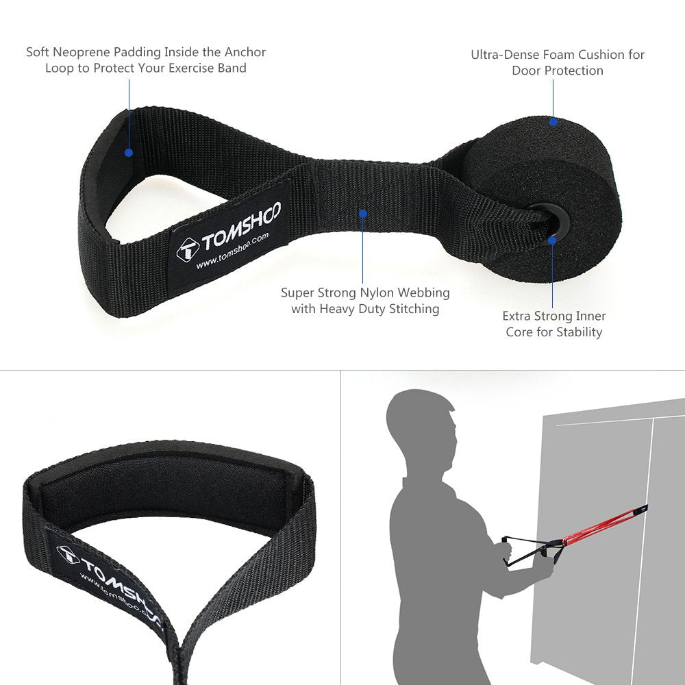 Tomshoo Elastic Strength Training Band, 5 resistance bands + 1 door anchor + 1 handle, made of natural latex, elastic, for sports, strength training, Pilates, Yoga, dancing, fitness, with storage bag.