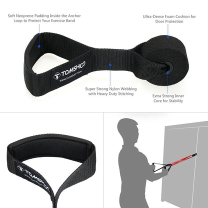 Tomshoo Elastic Strength Training Band, 5 resistance bands + 1 door anchor + 1 handle, made of natural latex, elastic, for sports, strength training, Pilates, Yoga, dancing, fitness, with storage bag.