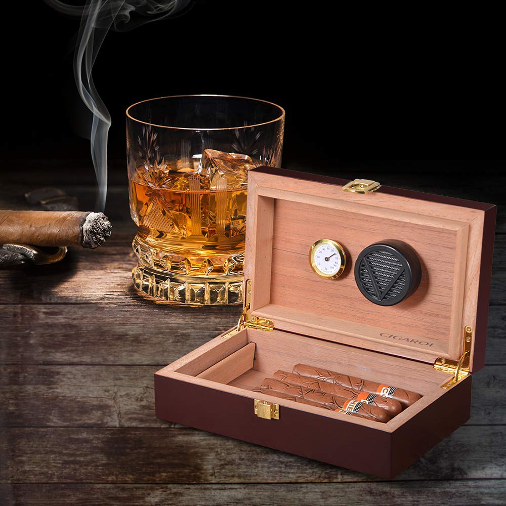 Volenx Humidor, Portable Travel Cigar Humidor, Handmade Cigar Case with Humidifier and Hygrometer, Holds up to 10 Cigars, Great Gifts for Men (Cigars not included)