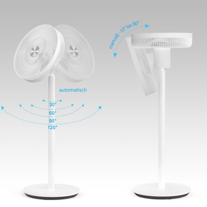 LeaderPro Stand Fan-12.8db Quiet with Remote Control, 8 Speeds, Adjustable Height, 120° Oscillation, 8H Timer, DC Motor Fan for Bedroom, Living Room, Kitchen, White