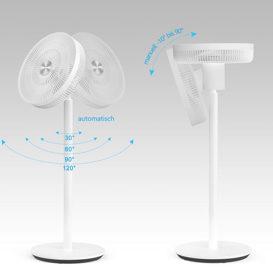 LeaderPro Stand Fan-12.8db Quiet with Remote Control, 8 Speeds, Adjustable Height, 120° Oscillation, 8H Timer, DC Motor Fan for Bedroom, Living Room, Kitchen, White