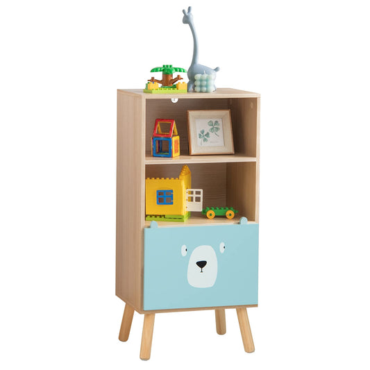 COSTWAY Children's Bookshelf with 3 levels, wooden kids shelf with drawer & 2 open compartments, toy storage shelf for children's room playroom, 40.5 x 29 x 85 cm (Model 1)