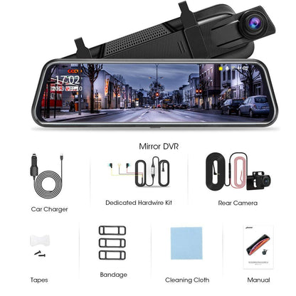 Jansite 10'' Mirror Dashcam with Hardwire Kit, 24H Parking Monitor Car Camera Video Recorder 1080P Dual Dashcam with 170° Wide Angle Lens, Timelapse Video, Loop Recording, and G-Sensor