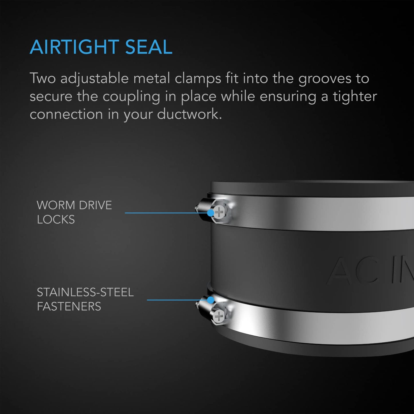 AC Infinity Noise Reducing Clamp, Duct Connector with Stainless Steel Clamps, 150mm - Flexible rubber clamp for inline fans and carbon filters in grow tents and ventilation systems.