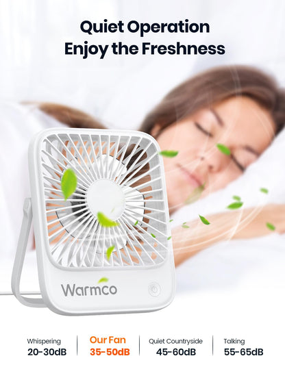 Warmco USB Fan 2 Pack USB-C Wired Personal Desk Fan with strong airflow and quiet operation, 3 speeds, compact and foldable, perfect for office and home use.